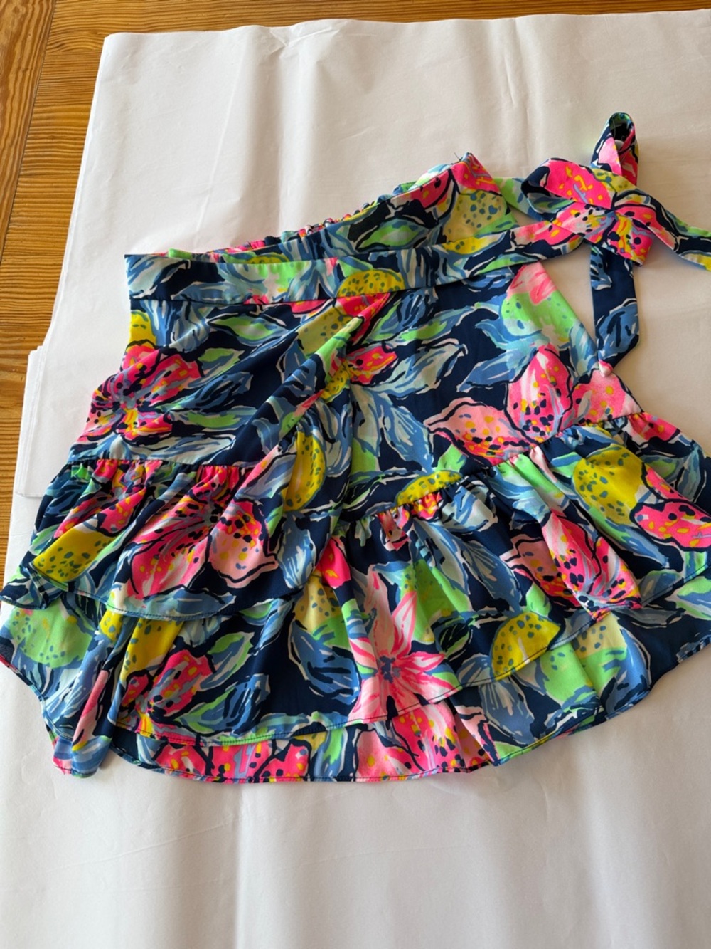 Lilly Pulitzer Navy Floral Skirt with Neon Pink & Lime Accents